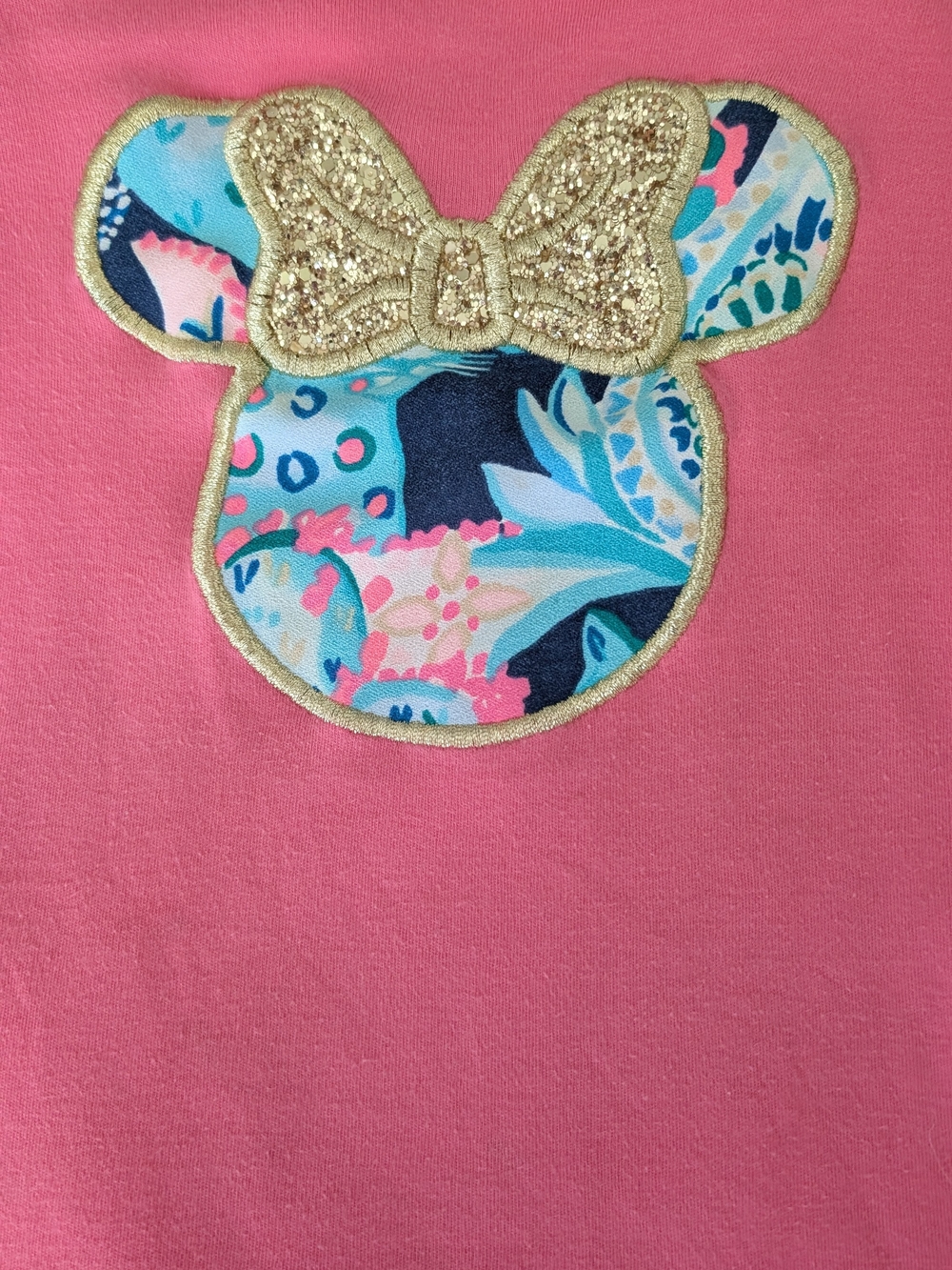Pink Girls' Floral Disney Mouse Appliqué Top with Gold Bow
